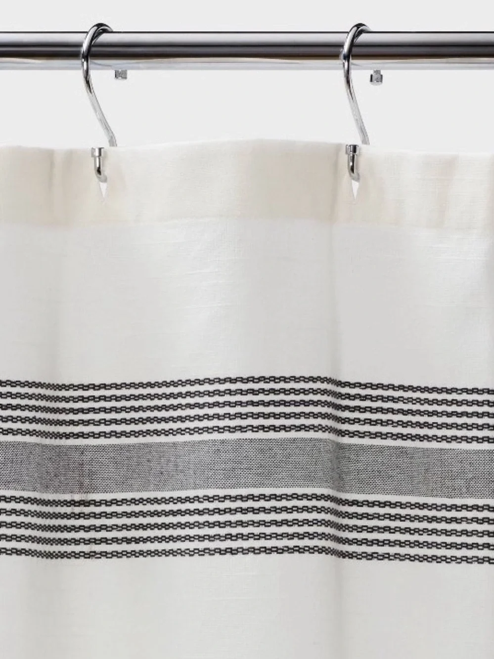 Threshold Cream Shower Curtain with Gray Stripe Trim